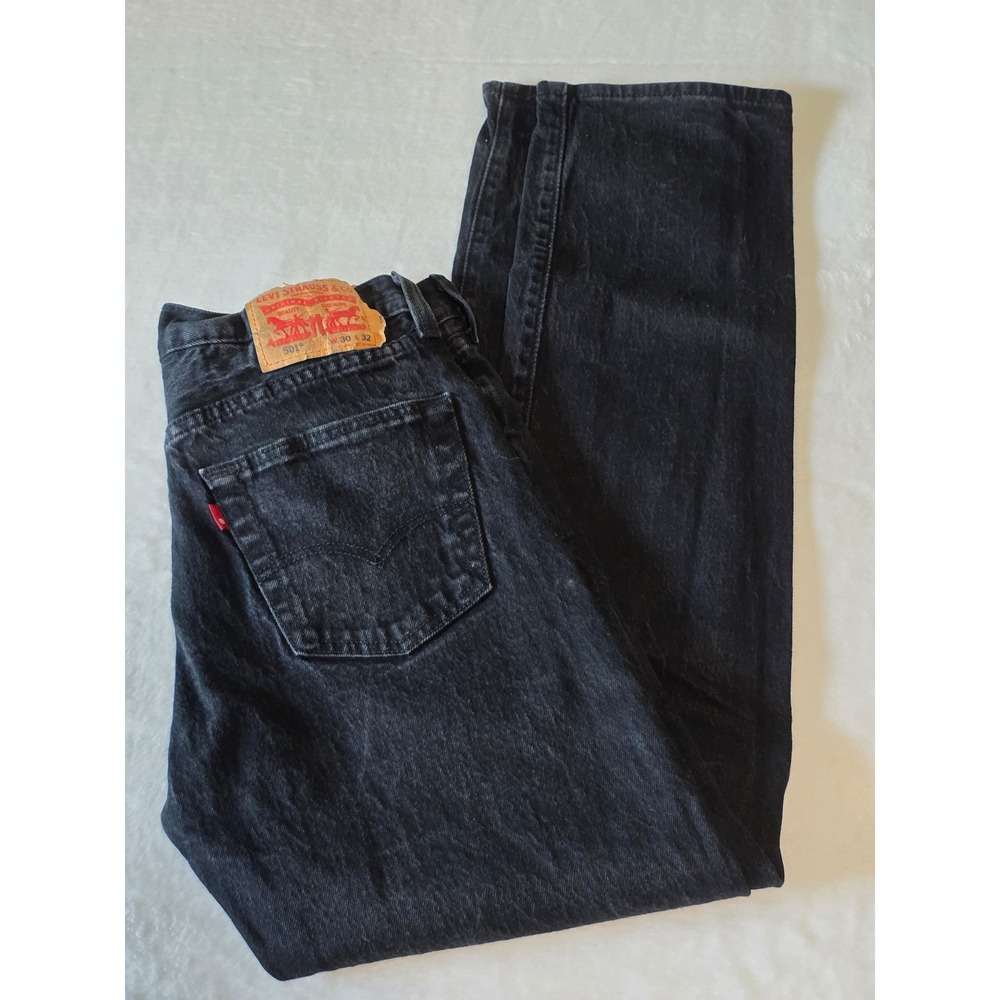 Levis 501 Original Fit Jeans Mens 30x32 Faded Black Button Fly Denim 00501-2443